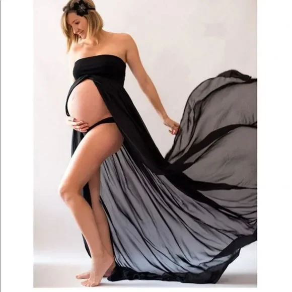 short red and black dress Ella Bella Basics | Bamboo Empire Waist Maternity Dress